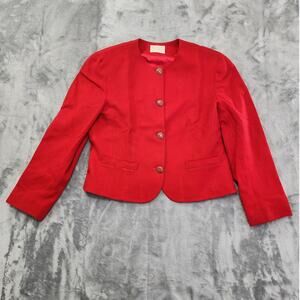Vintage Pendleton Wool Collarless Fitted Blazer Jacket Size 12 Red Office Career